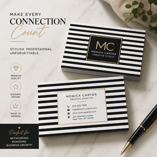 Cartes de visite luxe à rayure noire (Créateur téléchargé)