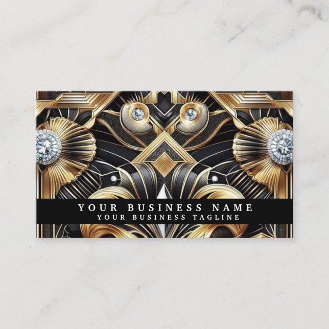 Cartes de visite Luxe Art Déco Noir Or Diamant (Devant)