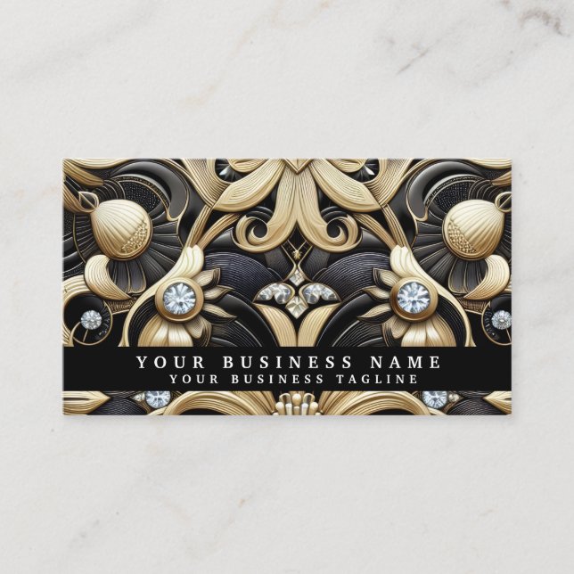 Cartes de visite Luxe Art Déco Noir Or Diamant (Devant)