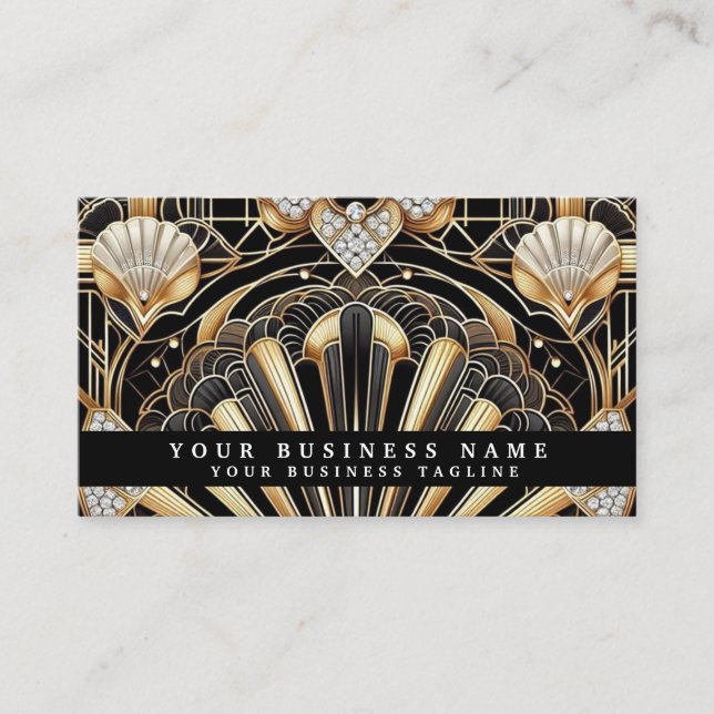 Cartes de visite Luxe Art Déco Noir Or Diamant (Devant)
