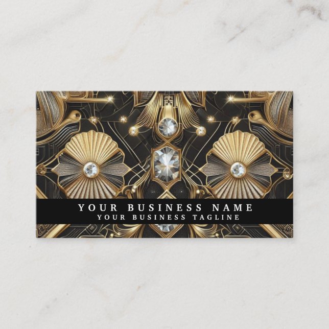 Cartes de visite luxe Art déco noir or diamant (Devant)