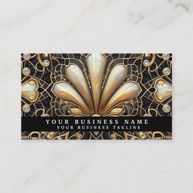 Cartes de visite Luxe Art Déco Noir Or Diamant (Devant)