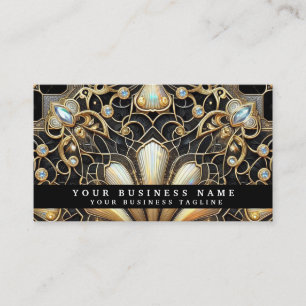 Cartes de visite Luxe Art Déco Noir Or Diamant
