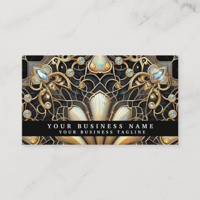Cartes de visite Luxe Art Déco Noir Or Diamant (Devant)