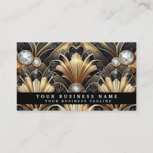 Cartes de visite Luxe Art Déco Noir Or Diamant