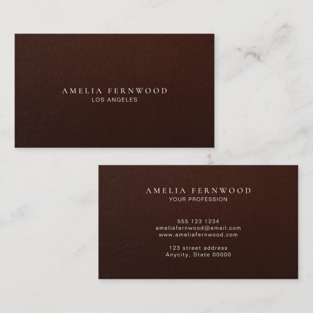 Cartes de visite Luxe en cuir d'acajou sur mesure (Devant / Derrière)