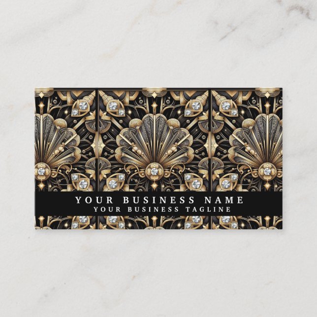 Cartes de visite Luxe Noir et Or Art Déco (Devant)