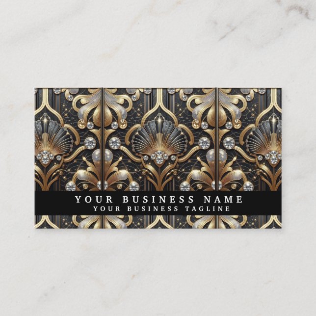 Cartes de visite Luxe Noir et Or Art Déco (Devant)