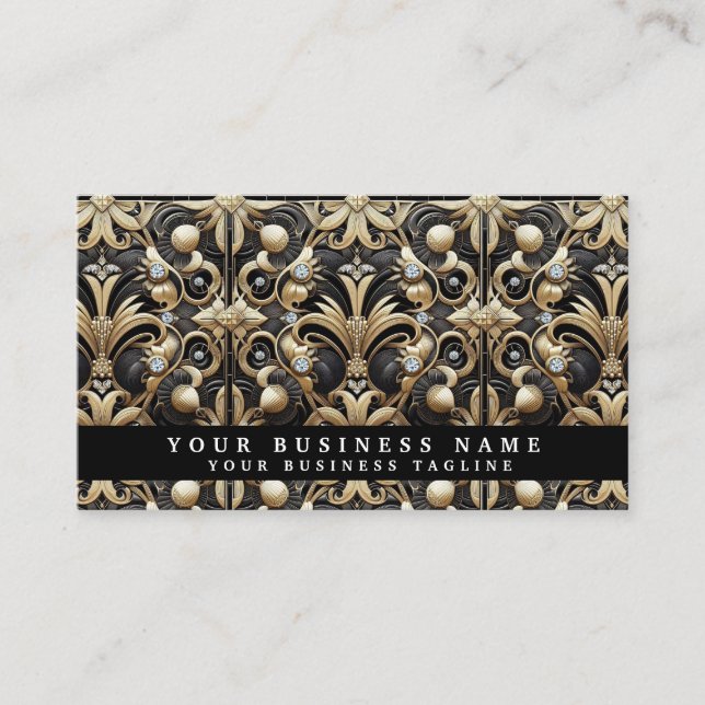 Cartes de visite Luxe Noir et Or Art Déco (Devant)