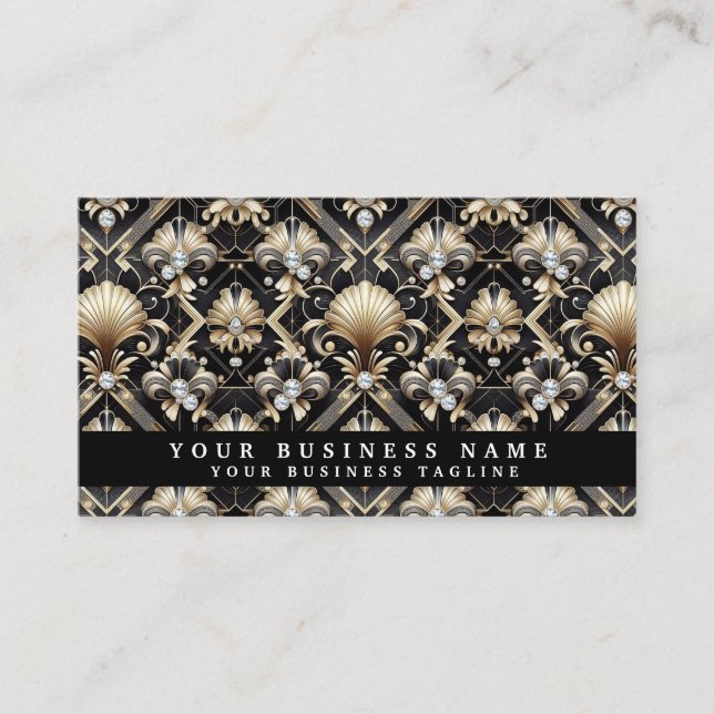 Cartes de visite Luxe Noir et Or Art Déco (Devant)