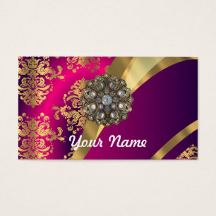 Cartes De Visite Magenta de roses indien et damassé d'or