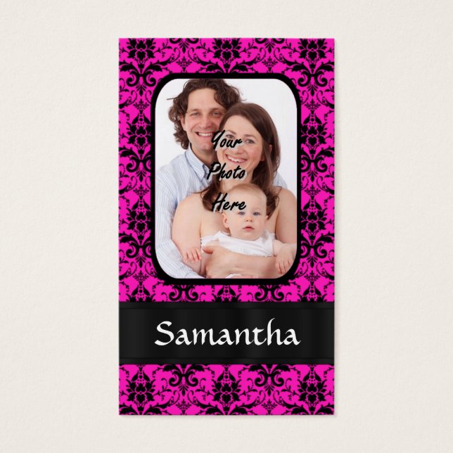 Cartes De Visite Magenta et damas noir (Devant)