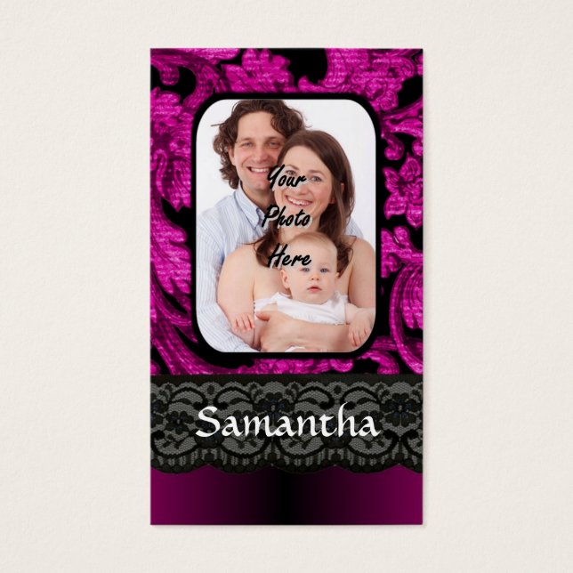 Cartes De Visite Magenta et damas noir (Devant)