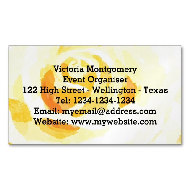 Cartes de visite magnétiques aquarelle Rose jaune (devant)