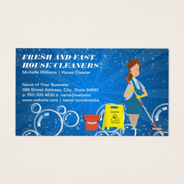 Cartes De Visite Maid Mopping | Nettoyer les bulles de savon (Devant)