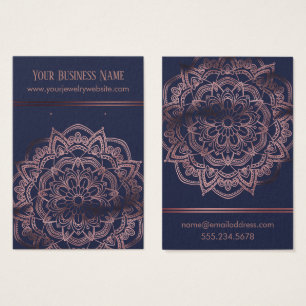 Cartes De Visite Mandala d'or rose sur la Marine Eear Display Cards