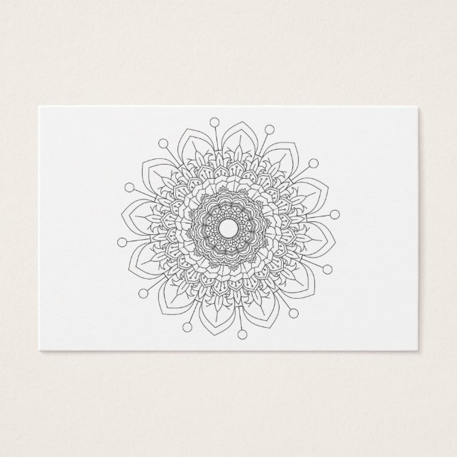 Cartes De Visite Mandala. Motif orientale ronde noire et blanche. (Devant)
