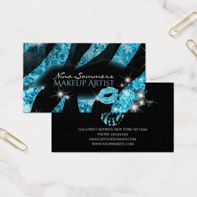 Cartes De Visite Maquillage Artiste Bleu Parties scintillant Noire  (Bureau)