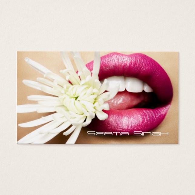 Cartes De Visite Maquillage Artiste cosmétique lèvres fleurs blanch (Devant)