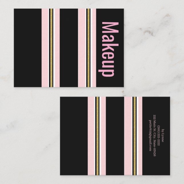 Cartes de visite, Maquillage Rose Blanc Or NoirRay (Devant / Derrière)
