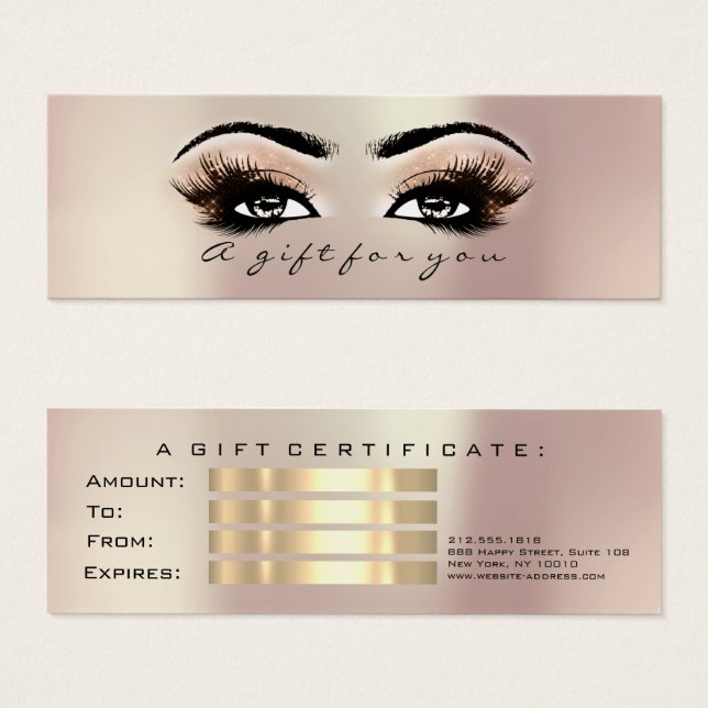 Cartes De Visite Maquillage Rose de certificat cadeau Gold Lashes (Devant & derrière)