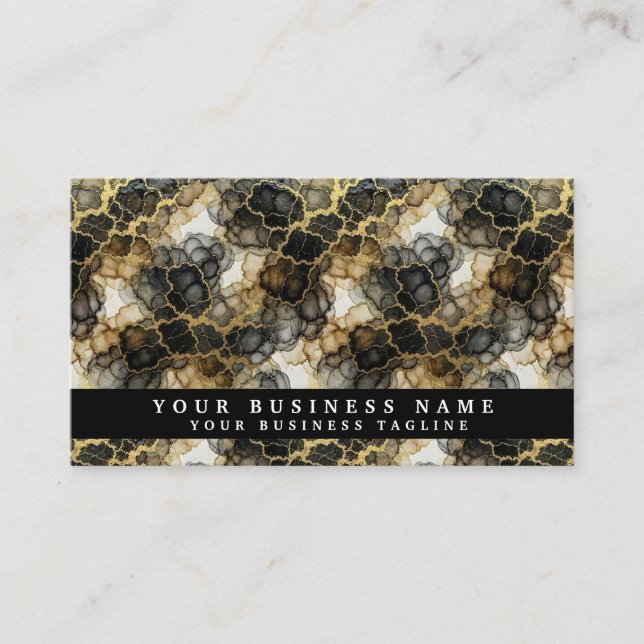 Cartes de visite Marbre Encre Alcoolique N&B + Or (Devant)