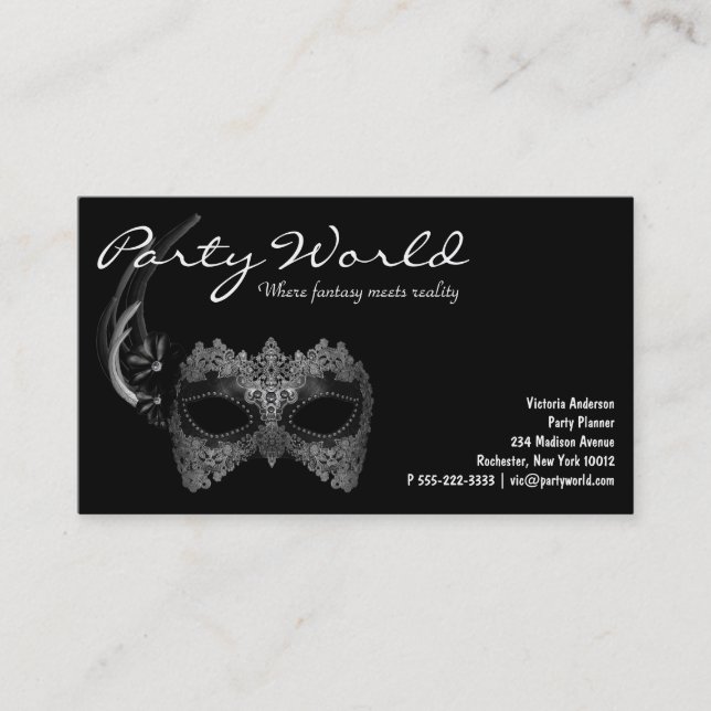 Cartes de visite Mardi Gras Masque Noir (Devant)