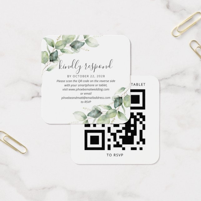 Cartes De Visite Mariage botanique moderne Eucalyptus QR Code RSVP (Bureau)