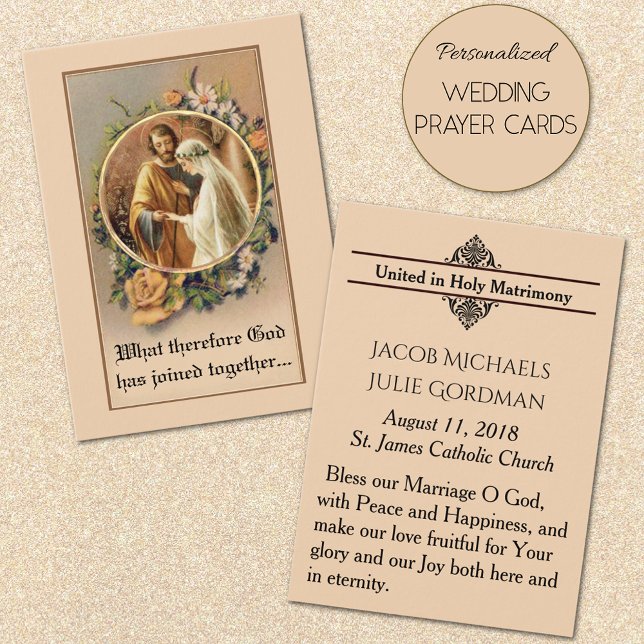 Cartes De Visite Mariage catholique Favoriser Mariage Mariée Groom  (Traditional Catholic Personalized Wedding Prayer Cards)