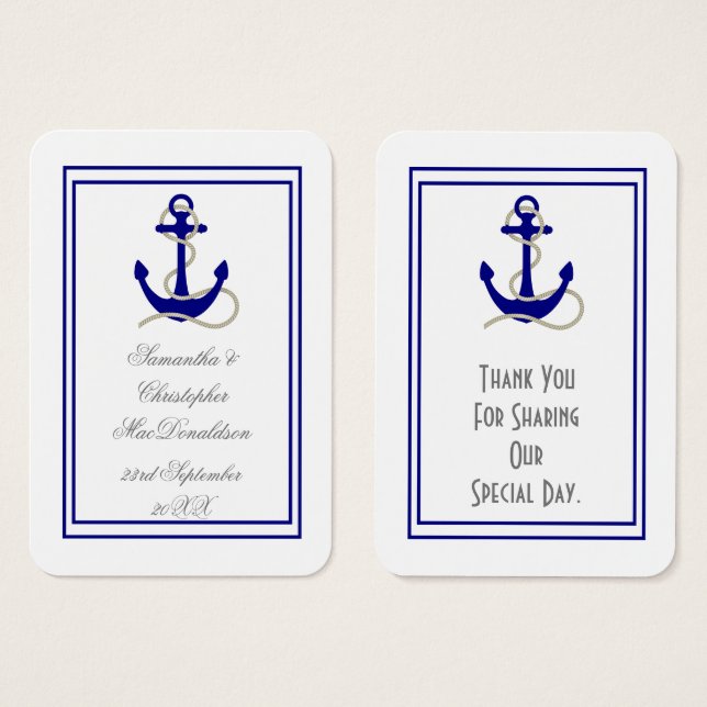 Cartes De Visite Mariage d'ancre nautique merci tag (Devant & derrière)