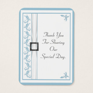 Cartes De Visite Mariage en dentelle bleu pastel et blanc merci tag