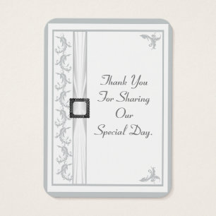 Cartes De Visite Mariage en dentelle gris et blanc clair merci tag