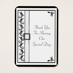 Cartes De Visite Mariage en dentelle noir et blanc clair merci tag