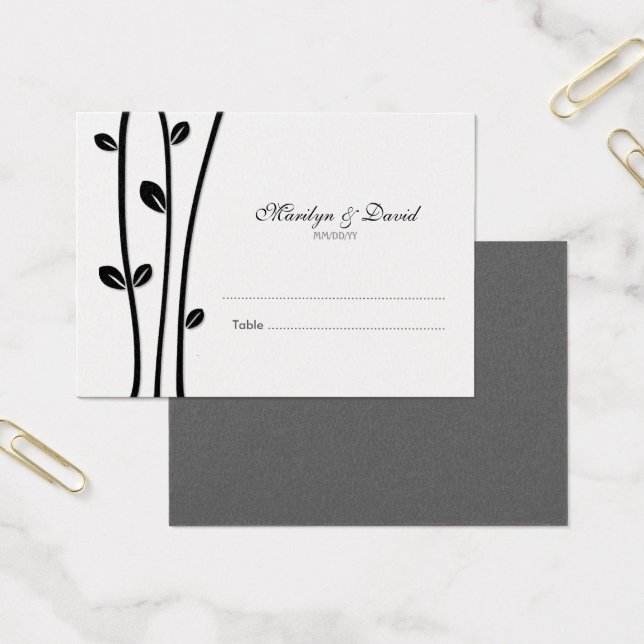 Cartes De Visite Mariage Escort de branches noires en feuilles (Bureau)