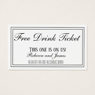 Cartes De Visite Mariage noir et blanc billet de boisson gratuite