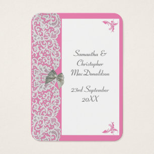 Cartes De Visite Mariage Pastel rose et blanc dentelle merci tag