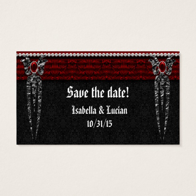 Cartes De Visite Mariage Vampire de Damask Bijoux Rouge (Dos)