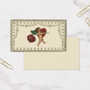 Cartes De Visite Mariage vintage, Cupidon avec Rose rouge et Coeur