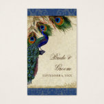 Cartes De Visite Mariage Vintage Peacock Feathers Favoriser les éti<br><div class="desc">SÉLECTION DU PAPIER : Ceci est montré sur "papier de base", un autre grand choix serait "glace métallique" qui est une surface brillante blanche et percée. Il serait également magnifique sur le lin "Champagne Metallic", feutre ou l'un des autres choix. PALETTE DE COULEUR : horizon bleu, tan, crème bleu marine,...</div>