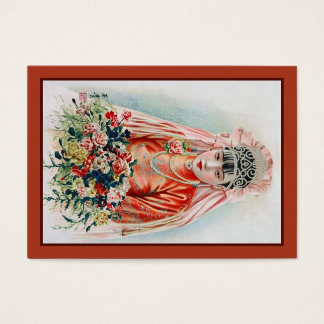 Cartes De Visite Mariée en rouge au Mariage chinois à Shanghai (Devant)