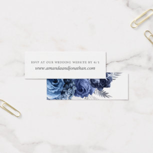 Cartes De Visite Marine et blanc avec mariage floral argent RSVP