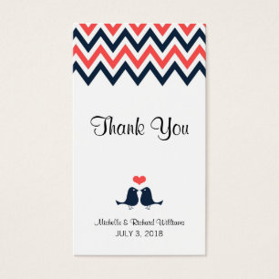 Cartes De Visite Marine moderne et Coral Chevron & Lovebirds Mariag