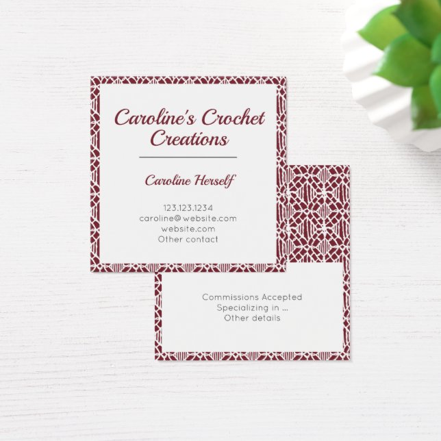 Cartes De Visite Maroon White Crochet Lace Pattern Business Card (Bureau)