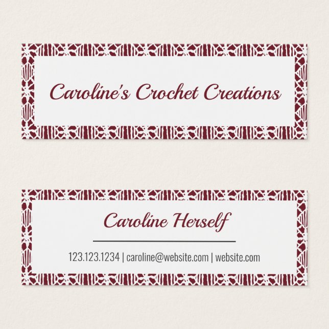 Cartes De Visite Maroon White Crochet Lace Pattern Business Card (Devant & derrière)