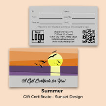 Marque d'été · Scénario · Certificat-cadeau Sunset