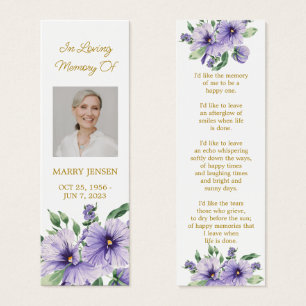 Cartes De Visite Marque-page Mémorial Funéraire Photo Florale Pensé