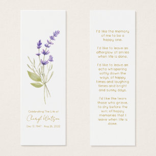 Cartes De Visite Marque-page mémorial funéraire simple lavande
