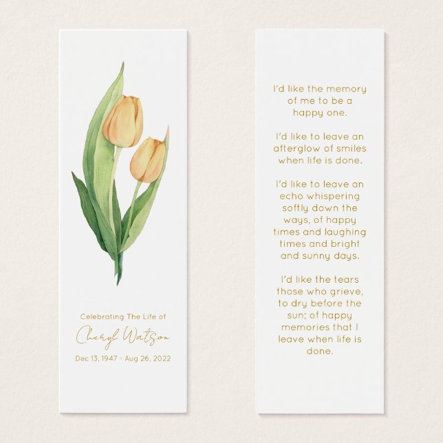 Cartes De Visite Marque-page mémorial funéraire simple tulipe (Devant & derrière)