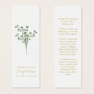 Cartes De Visite Marque-page mémorial simple pour funérailles de bé