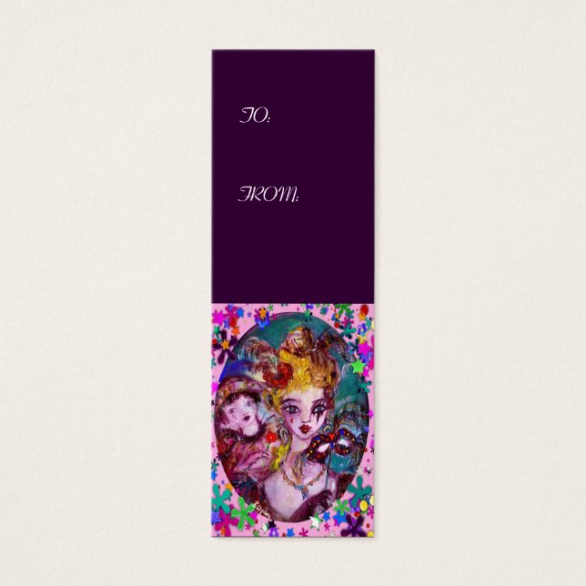 Cartes De Visite MASQUES DE MASQUERADE VALENTINE ET CONFETTI, viole (Devant)